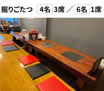 掘りごたつ(4名) 3席 (6名) 1席